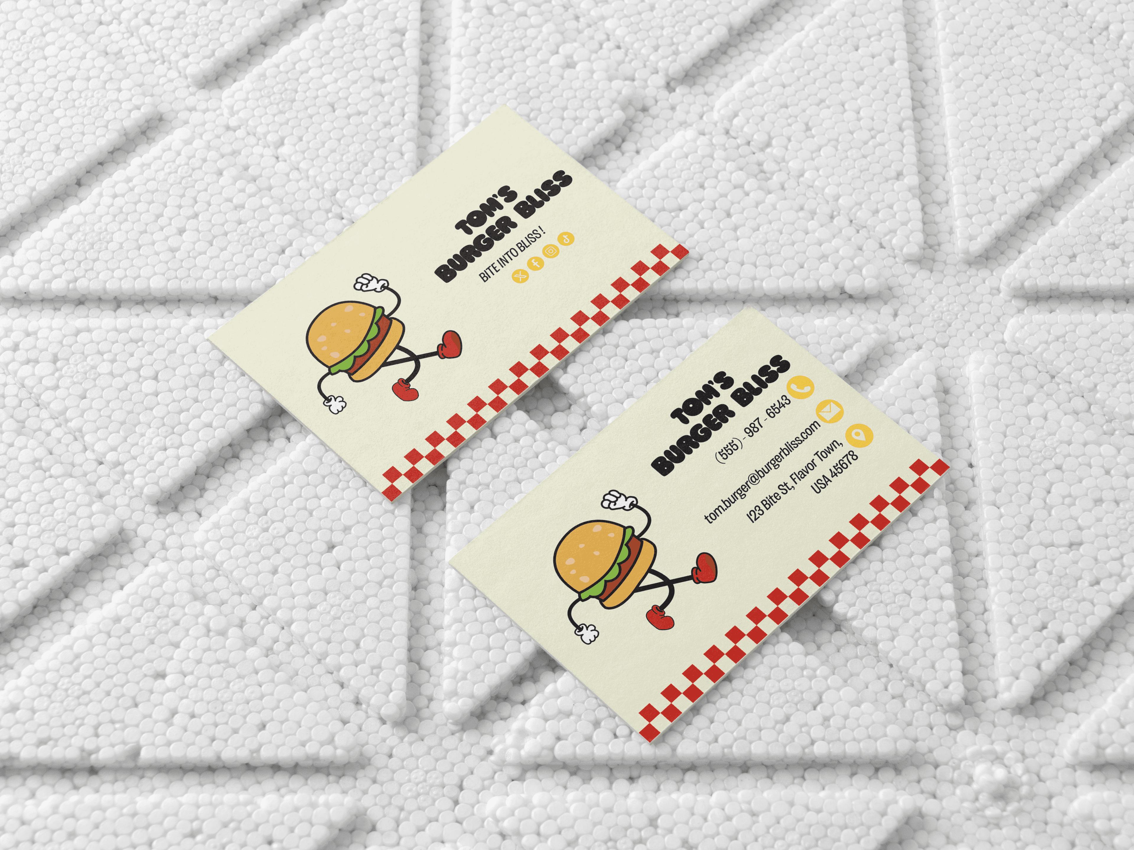 Tom's Burger Bliss business cards