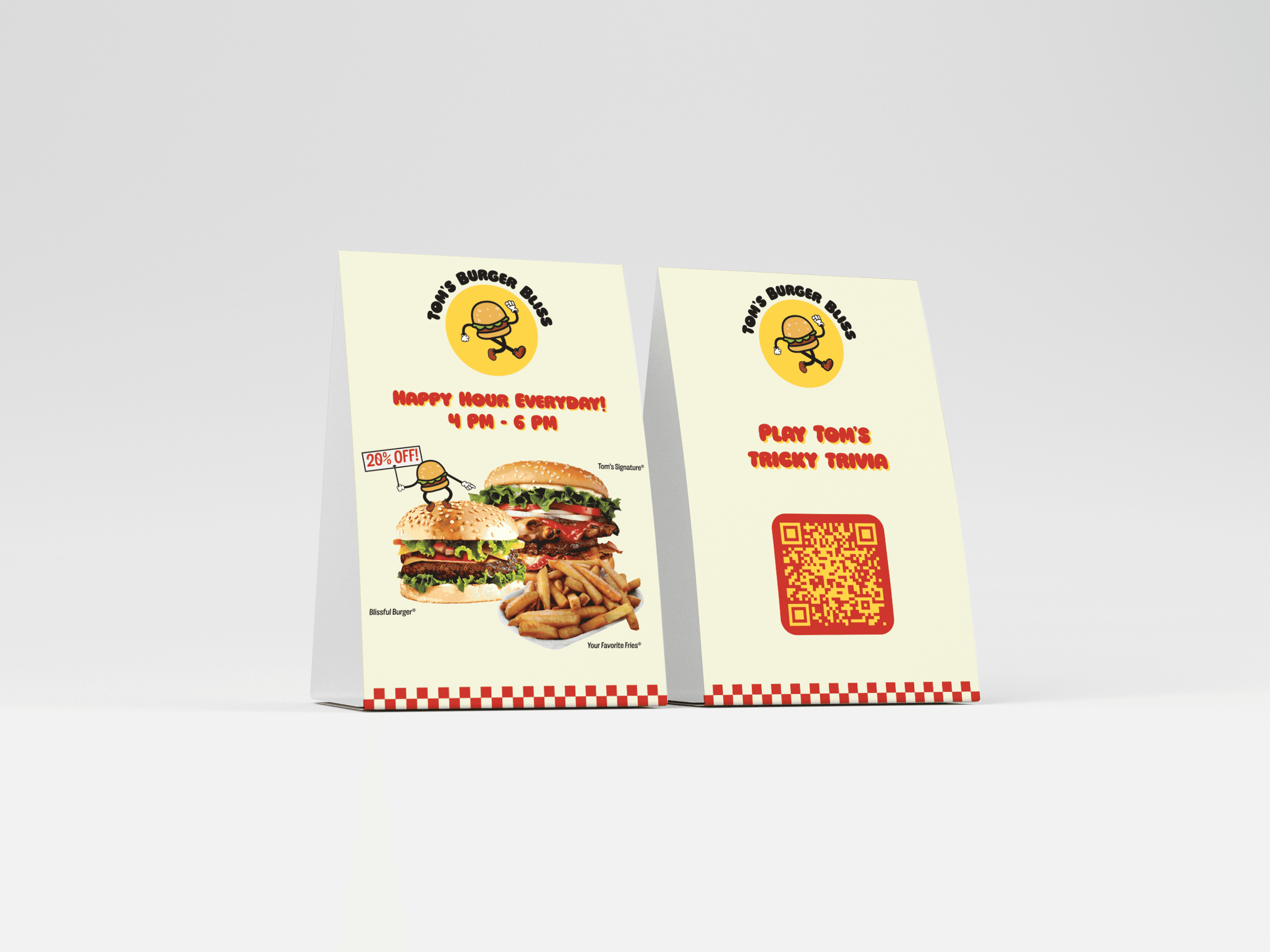 Tom's Burger Bliss table tent design